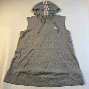 Adidas Size S Sleeveless‎ Hooded Kangaroo Pocket Active Tank w/ 3 Stripe Detail